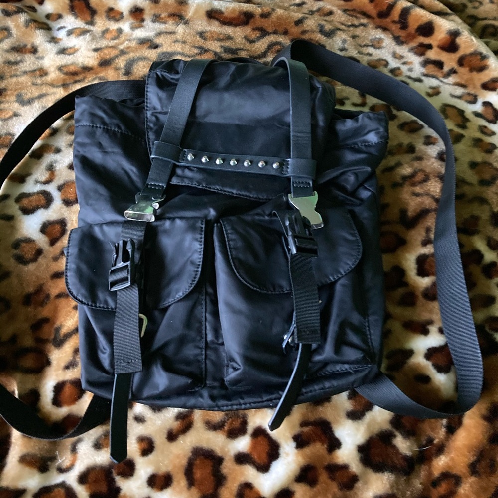 TopShop Black Vinyl Ladies Backpack with Studs.  13"x15"